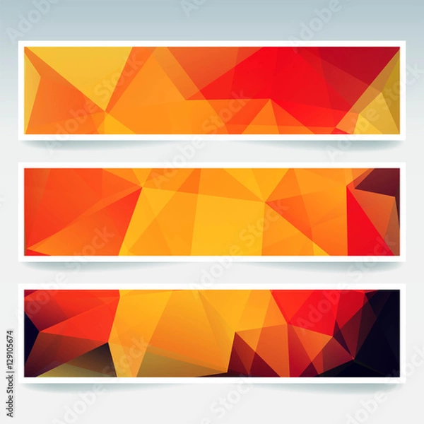 Fototapeta Set of banner templates with abstract background. Modern vector banners with polygonal background. Orange, red, brown, black colors