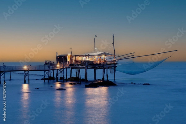 Fototapeta trabocco Palombo is a typical and historic trabocco and restaurant used for fishing fish in the Fossacesia area in the Abruzzo region on the Via Verde dei Trabocchi 