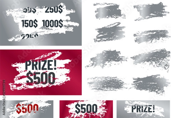 Fototapeta Set of scratch effect shapes for lottery scratch cards
