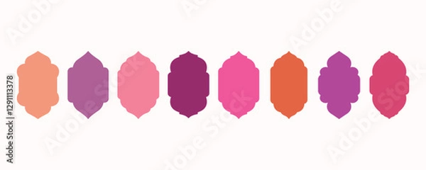 Obraz Flat vector collection of mosque gates, doors, lanterns, and windows in boho color. Oriental-style Islamic arches, labels, and frame templates. Inspired by simple Muslim frame shapes.