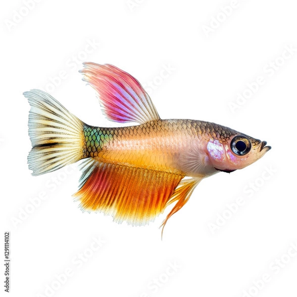 Fototapeta A vibrant molly fish showing off its colorful fins in a bright isolation on a transparent background, Molly fish isolated on transparent background