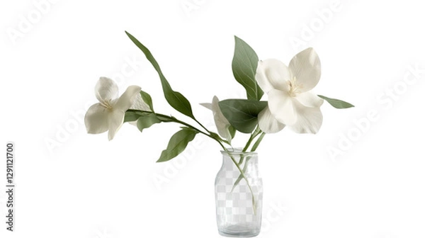 Fototapeta Elegant white flowers in a modern glass vase, adding a touch of nature to any decor or setting.