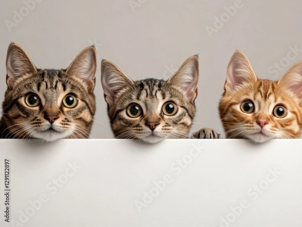 Obraz Three Cute Cats Looking Over a White Edge