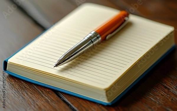 Fototapeta Orange pen on lined notepad.