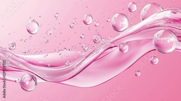 Fototapeta 3d rendering of transparent bubbles on pink background. Pastel color, soft lighting, and glass texture create an elegant composition.