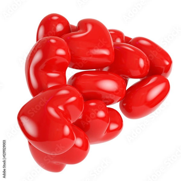 Obraz Heap of red abstract hearts isolated on transparent background