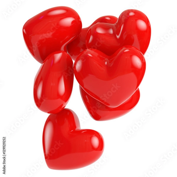 Obraz Heap of red abstract hearts isolated on transparent background