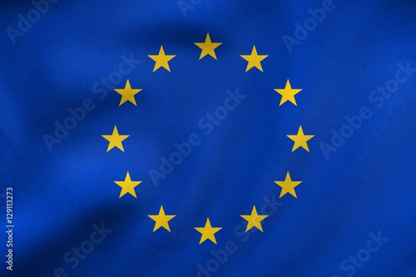 Fototapeta Flag of Europe waving, real fabric texture