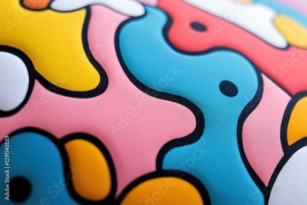 Fototapeta colorful abstract textile pattern with black outlines.