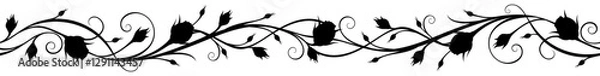 Fototapeta Horizontal seamless border with rosebuds. Floral vignette. Vector black and white illustration