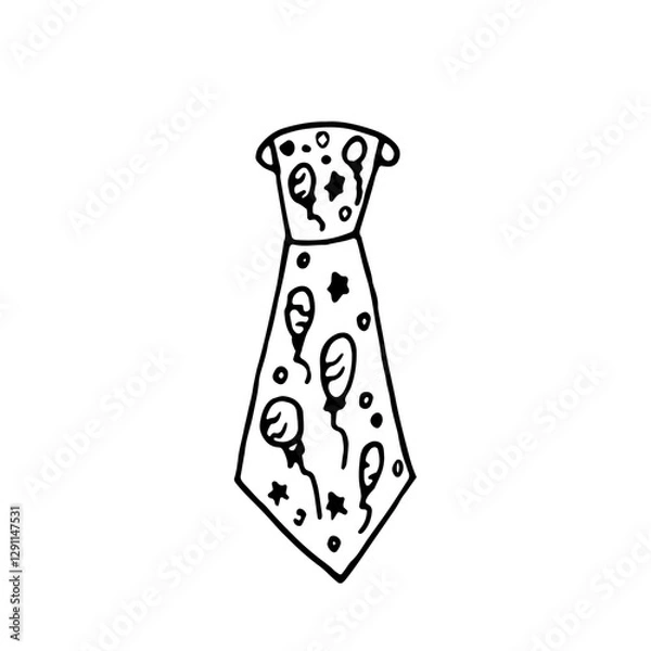 Fototapeta A festive hand-drawn tie in the style of a doodle. Vector drawing for a birthday, a party.