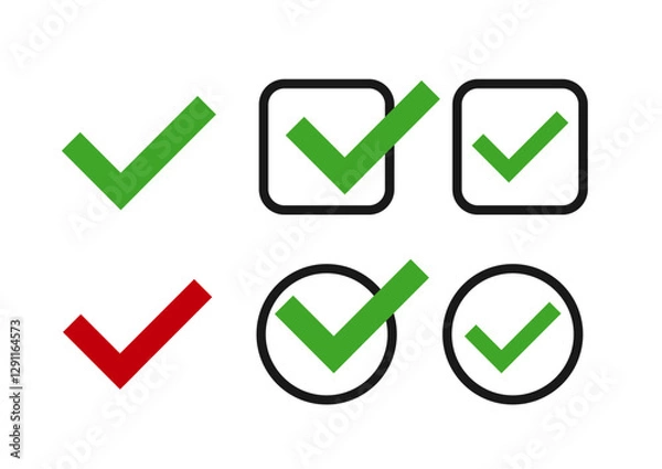Fototapeta シンプルでフラットなチェックマークのイラストセット