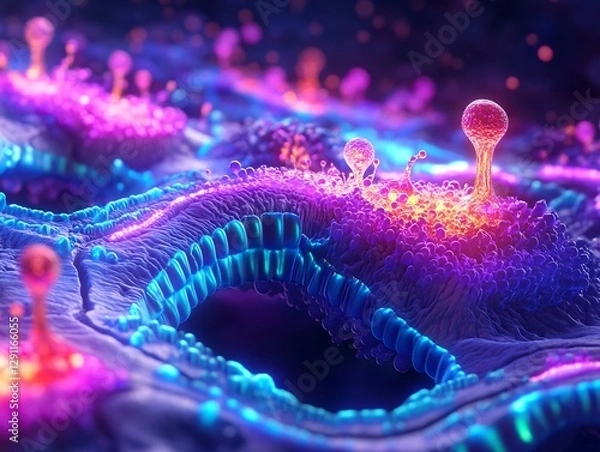 Fototapeta Photorealistic depiction of pyruvate conversion during cellular respiration glowing molecular intermediate scientifically accurate enzyme interaction cinematic lighting sharp texture perfectly aligned