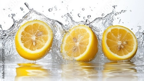 Obraz Lemon slices in clear water a refreshing food photography scene