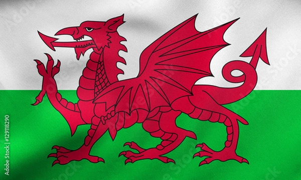 Fototapeta Flag of Wales waving, real fabric texture