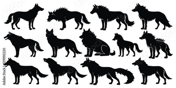 Fototapeta Set of Wolve black silhouettes vector