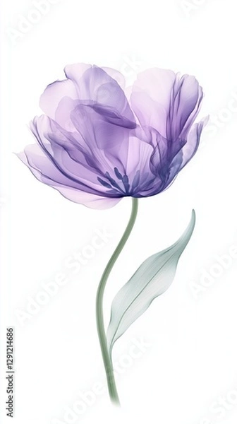 Fototapeta Delicate X-ray Style Purple Tulip on White Background. Translucent purple tulip in X-ray style digital illustration, showcasing delicate petals and intricate details