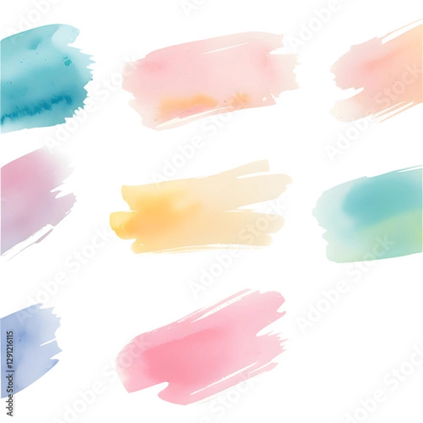Obraz Set colorful grunge brush stroke watercolor ink strokes isolated on transparent background 