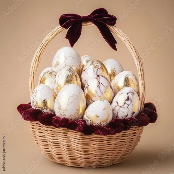 Obraz Elegant Easter basket with gold-decorated eggs