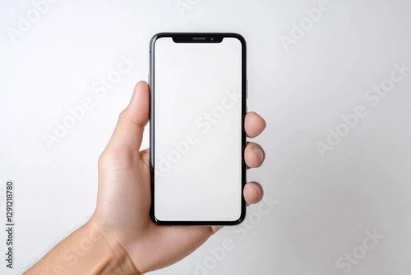 Fototapeta Person Holding Smartphone with Blank White Screen
