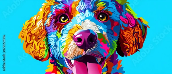 Obraz Lagotto Romagnolo Dog with Colorful Abstract Coat Vibrant Fur Patterns Playful Expression Unique Canine Beauty Artistic Representation of a Beloved Breed in a Whimsical Style