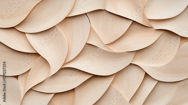 Fototapeta Light wood wave pattern wall with flowing design, textured surface, background for decor, art