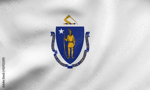 Fototapeta Flag of Massachusetts waving, real fabric texture