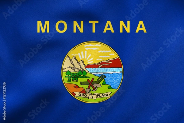 Fototapeta Flag of Montana waving, real fabric texture