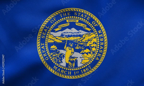 Fototapeta Flag of Nebraska waving, real fabric texture