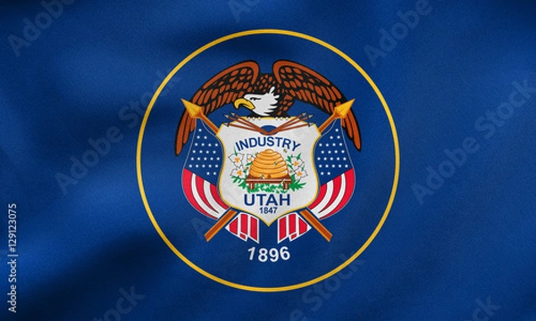 Fototapeta Flag of Utah waving, real fabric texture