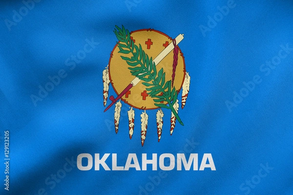 Fototapeta Flag of Oklahoma waving, real fabric texture