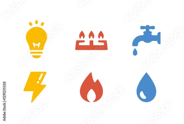 Fototapeta 電気ガス水道のライフラインのアイコンセット