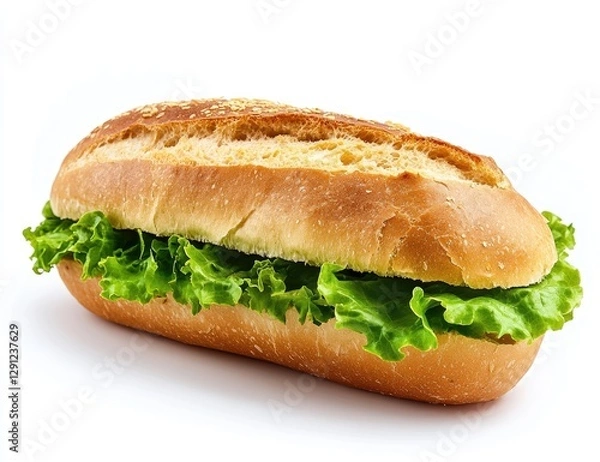 Obraz Fresh sub sandwich with lettuce on white background