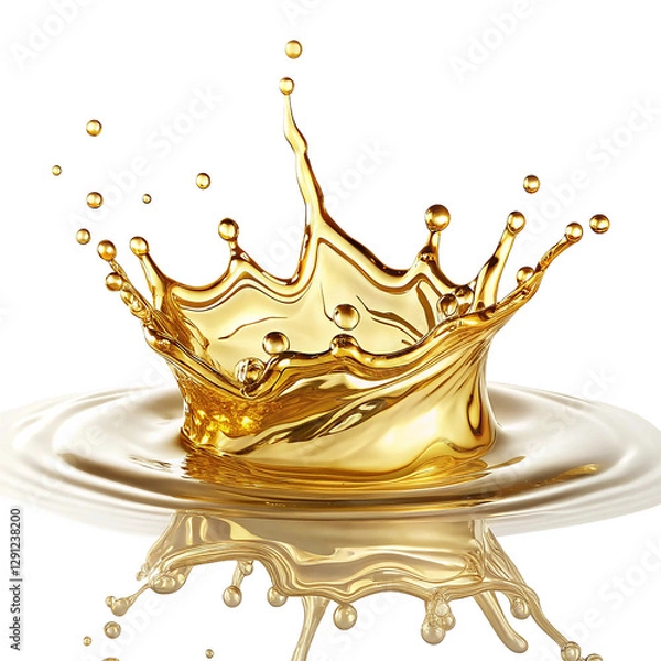 Fototapeta  Liquid gold splash realistic fluid movement and reflective effect isolated on transparent background