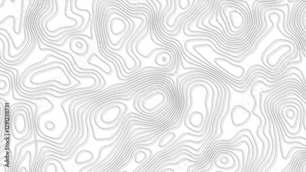 Fototapeta Topographic contour map. similar cartography illustration. Abstract modern white and black topographic contour map wavy line, digital print terrain lines texture white background.