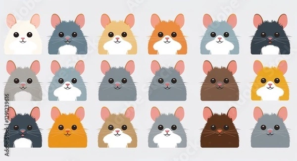 Fototapeta Set bundle of chinchilla minimalist childish style illustration on plain white background