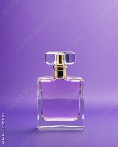 Fototapeta perfume bottle, violet background, studio room, elegant design, dark tones, creates a moody atmosphere.
