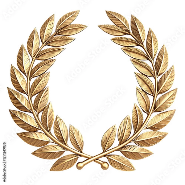 Fototapeta Golden laurel wreath with realistic metallic shine, symbol of victory and prestige isolated on transparent background