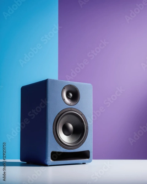 Obraz closeup speaker in studio room with blue and purple background