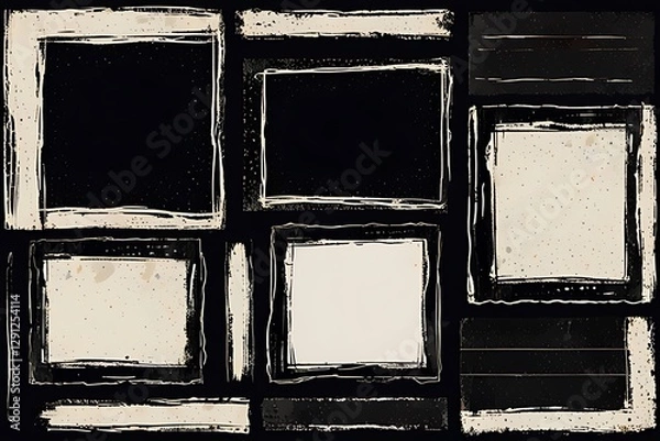 Fototapeta A set of vintage black frames with grunge texture