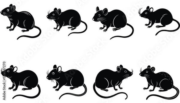 Fototapeta Mouse vector shilhouette bundle. Rat vector shilhouette bundle 