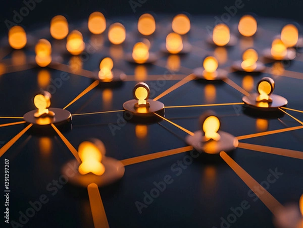 Obraz glowing digital network connecting people through illuminated nodes and lines, symbolizing communication and technology