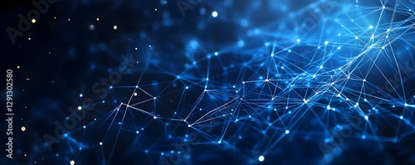 Fototapeta Blue technology background with network connections and digital data connection, web banner design for tech online site or social media promotion of product service on the dark blue background. . glow