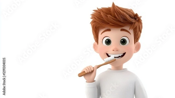 Obraz Cartoon Boy Brushing Teeth
