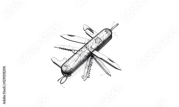 Obraz Swiss army knife low poly technology background with abstract polygonal digital design