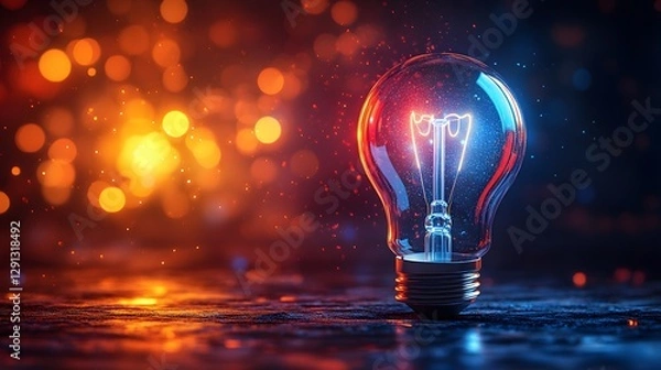 Fototapeta Entrepreneurial vision, bold creative energy radiating from a bright light bulb, futuristic vector illustration