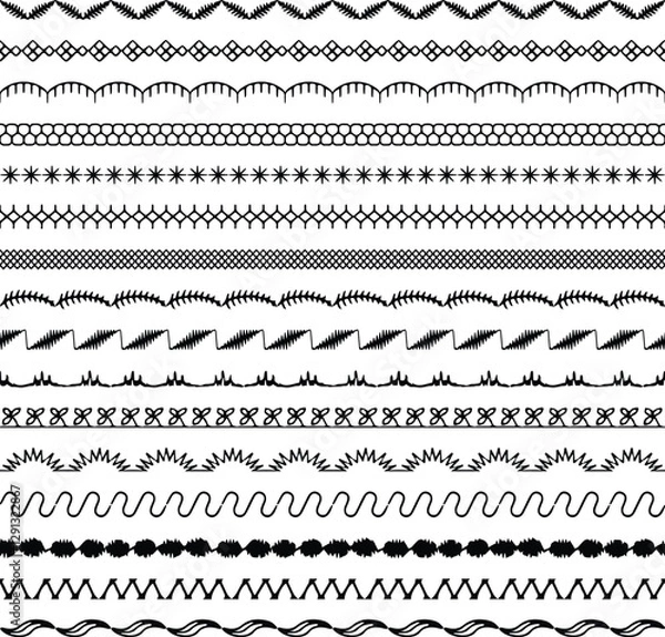 Obraz hand drawn embroidery stitched black vector borders.