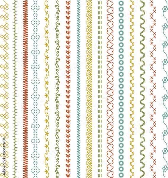 Obraz hand drawn embroidery stitched vector borders