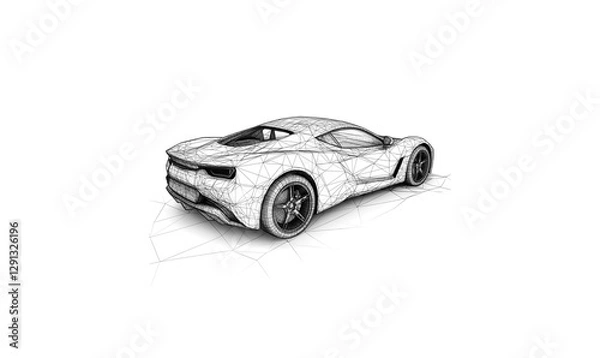 Obraz Sports car low poly technology background with abstract polygonal digital design