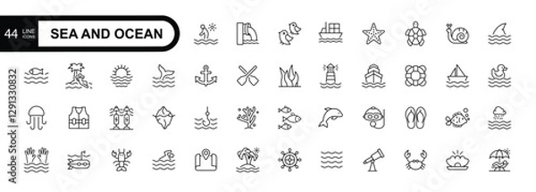 Obraz Sea and ocean line editable stroke icon set. Vector illustration.